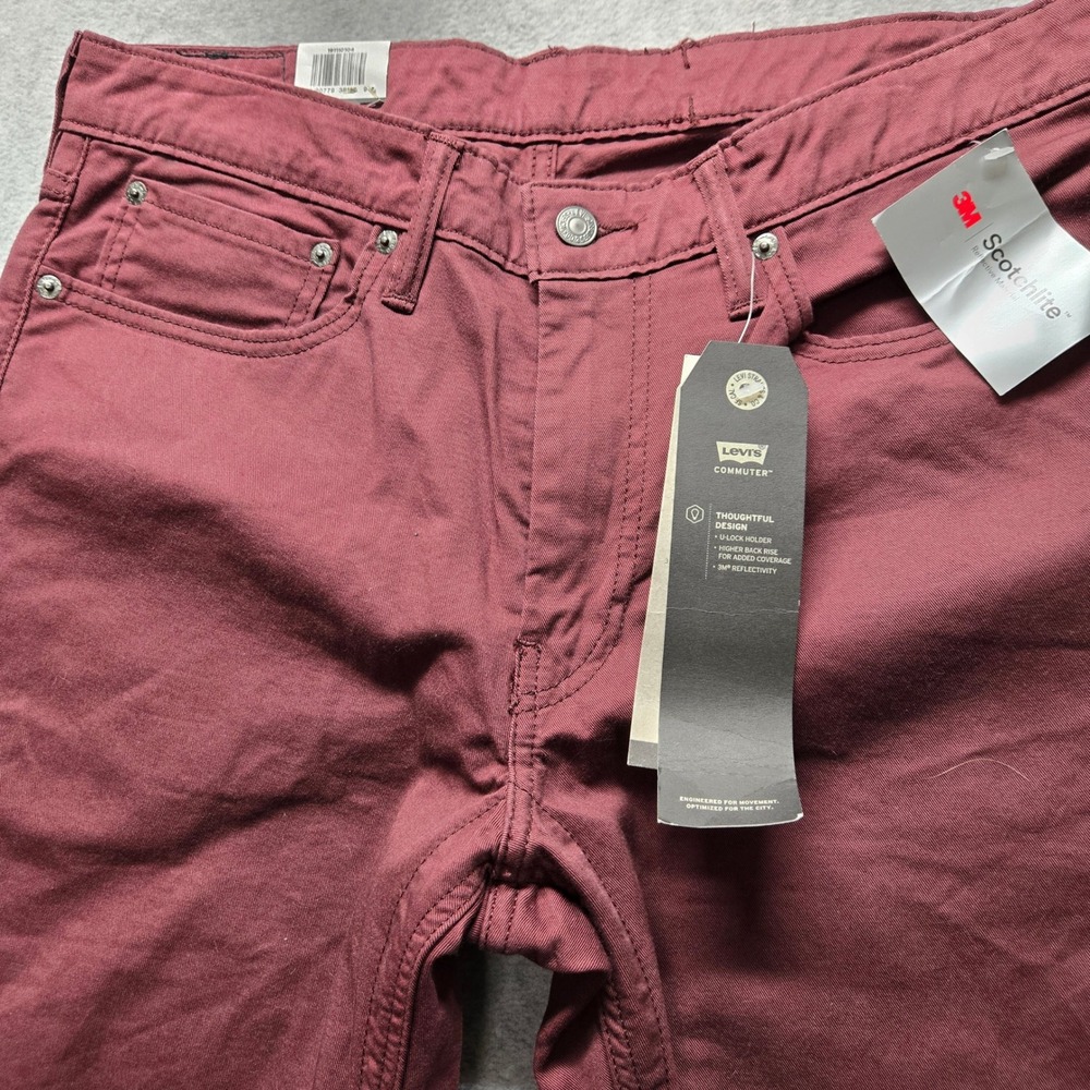 Levis Commuter 511 Slim Fit Pants Burgundy Maroon 3M Reflective 34x34 NEW - Picture 3 of 9